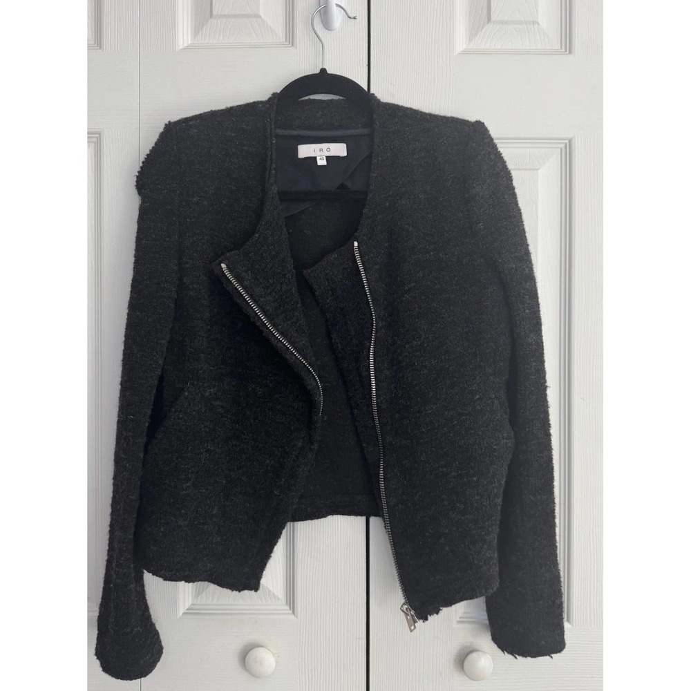IRO Tenny Textured Jacket Women's 40 Black Long Sleeve Asymmetrical Zip‎ Biker